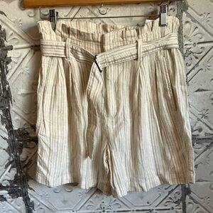 Striped Cream paper bag linen blend Women's Shorts